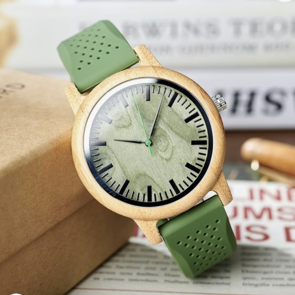 BOBO BIRD Unisex Bamboo Wood Watch – Eco-Friendly Green Wristwatch | New - Picture 2 of 14